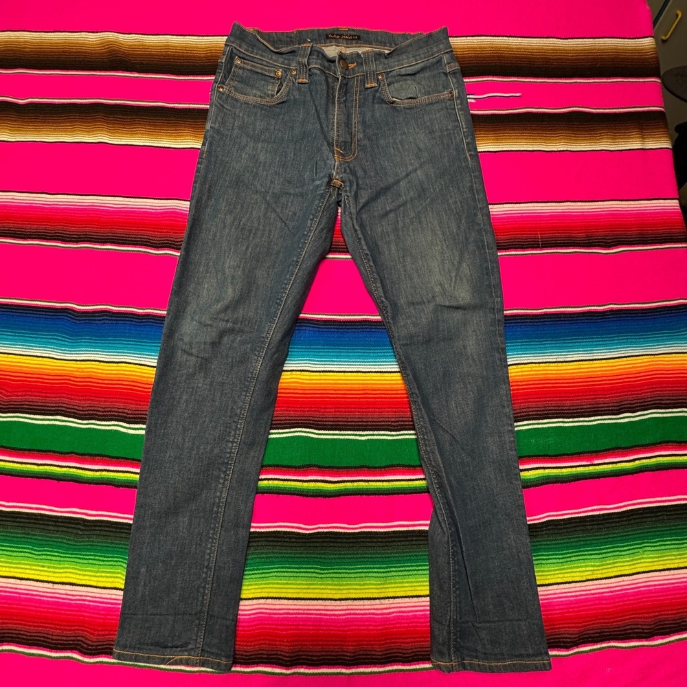 Nudie Jeans Co. Men 32x34 (Fit 32x28) Lean Dean Slim Dry Iron Blue Made in Italy